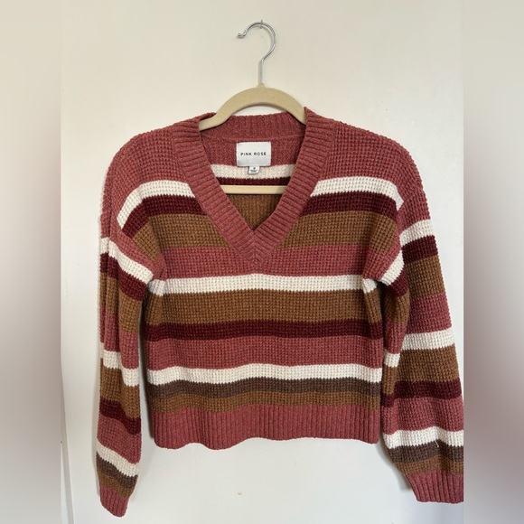 Pink & Brown Striped Crop Sweater - Picture 1 of 3
